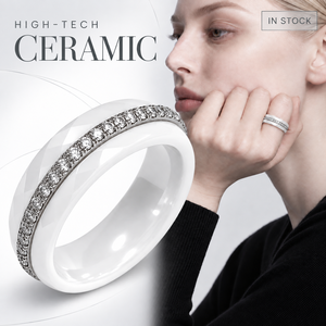 White Zirconia Ceramic Ring with Stainless Steel