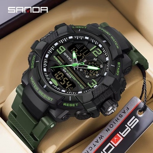 SANDA 6130 Men's Cartoon Leather Outdoor Survival Sports Watch Dual Screen Analog Digital Multifunctional Tactical Water